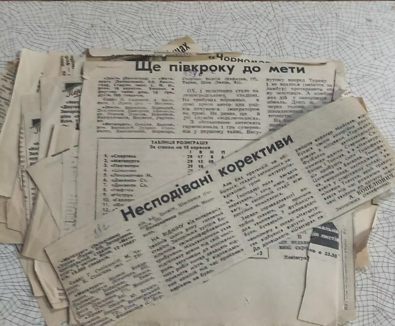 Вырезки с отчётами матчей украинских команд 1 лиги за период 1987-1990.