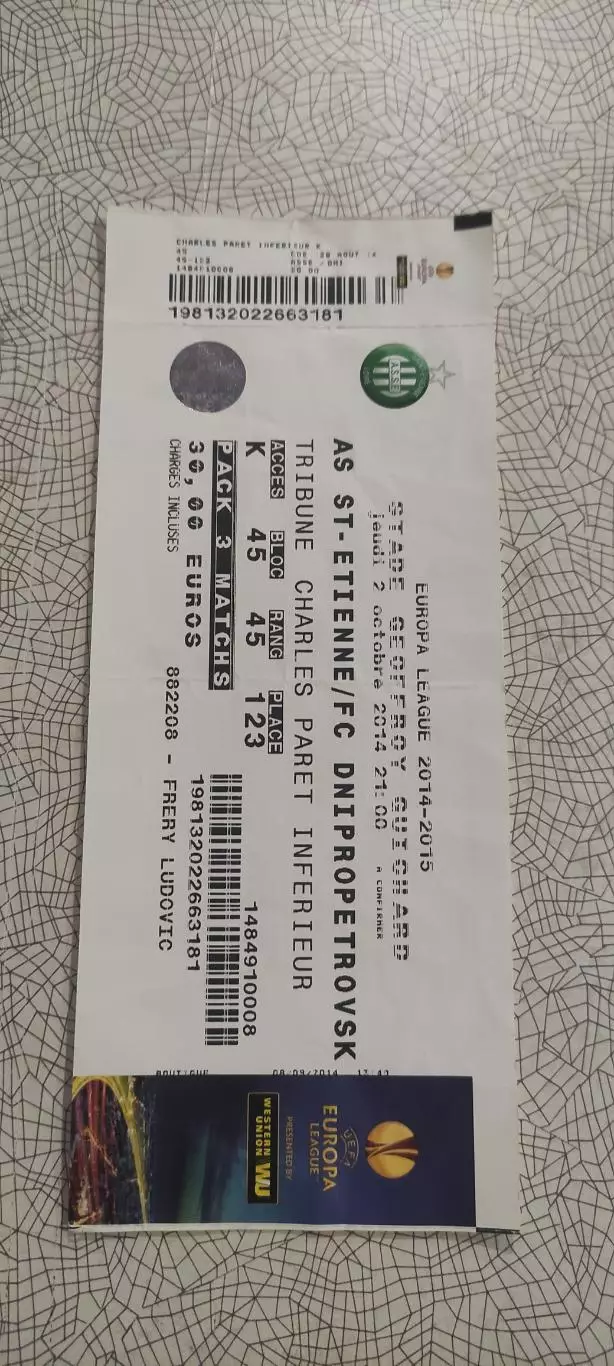 Сент-Этьен Франция -Днепр Днепропетровск Украина.2.10.2014.