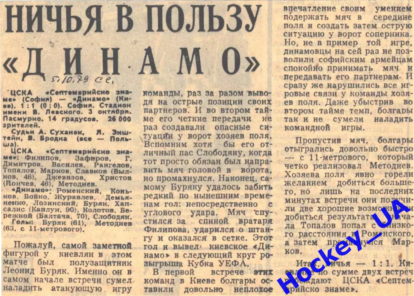 ЦСКА (София) - Динамо (Киев) - 1:1, 03.10.1979
