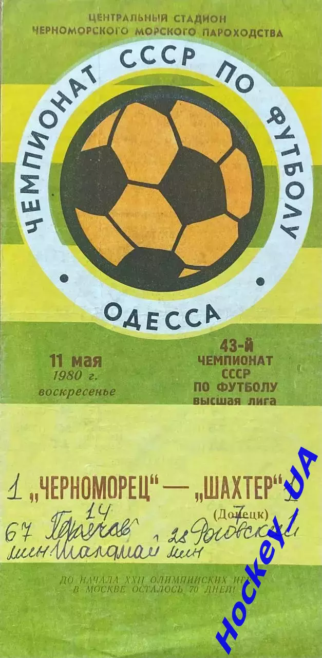 Черноморец (Одесса) - Шахтер (Донецк) 11.05.1980