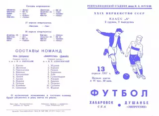 Энергетик Душанбе-СКА Хабаровск-13.04.1967 г.