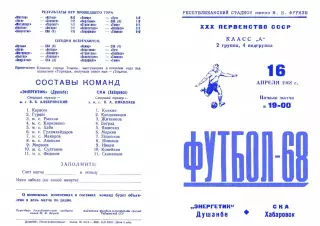 Энергетик Душанбе-СКА Хабаровск-16.04.1968 г.