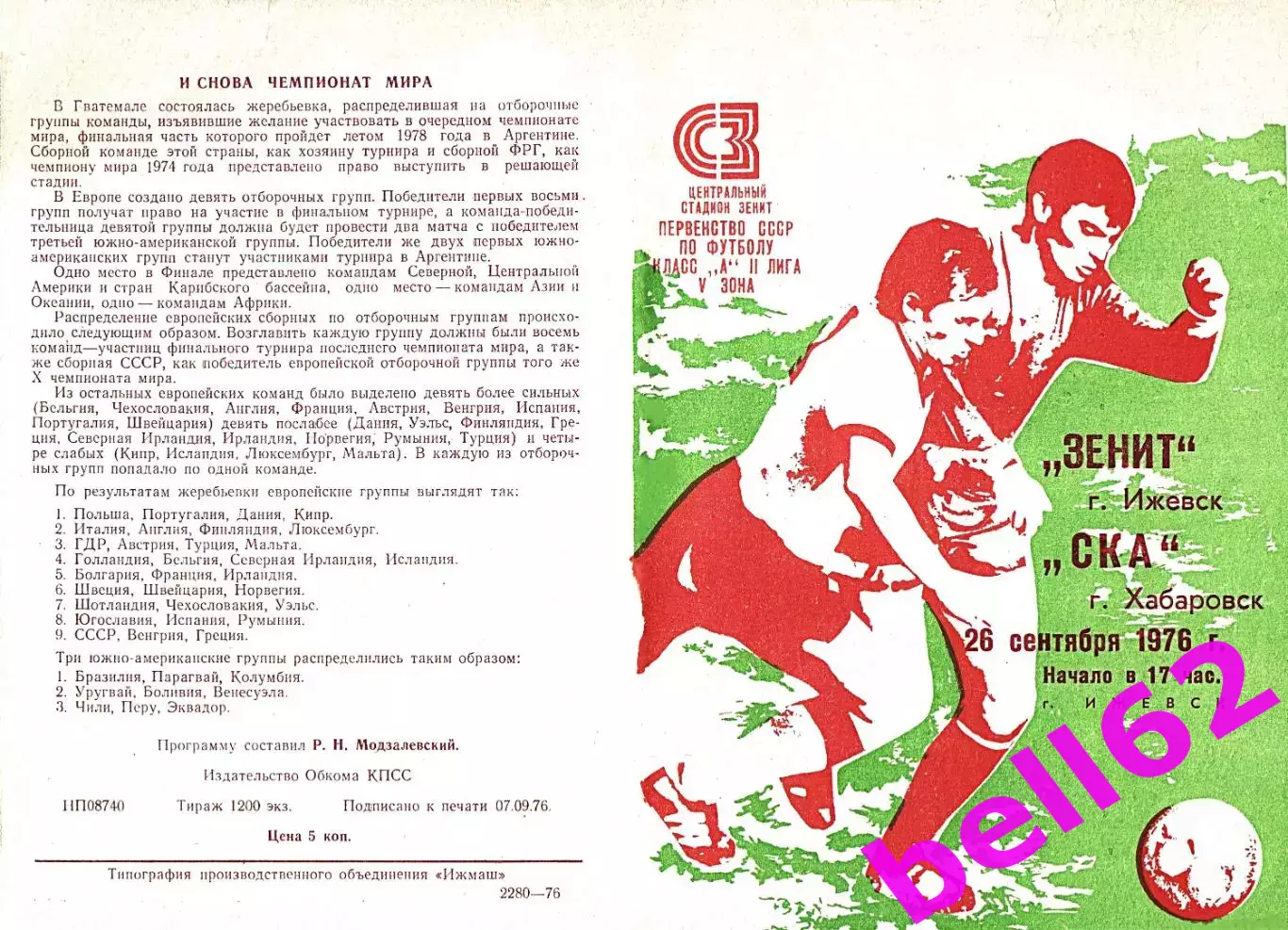 Зенит Ижевск-СКА Хабаровск-26.09.1976 г.
