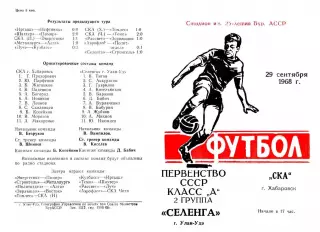 Селенга Улан-Удэ-СКА Хабаровск-29.09.1968 г.