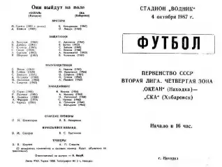 Океан Находка-СКА Хабаровск-04.10.1987 г.