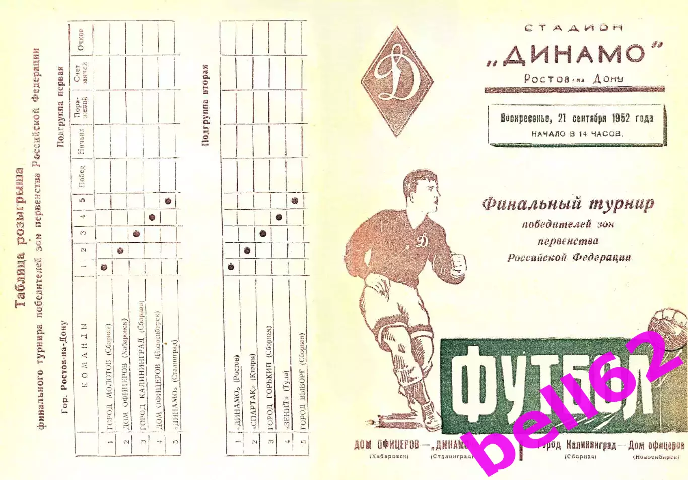 Финал победителей зон первенства РСФСР-21.09.1952 г. г. Ростов-на-Дону.