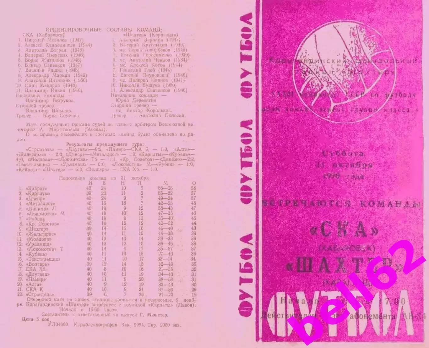 Шахтер Караганда-СКА Хабаровск-31.10.1970 г.