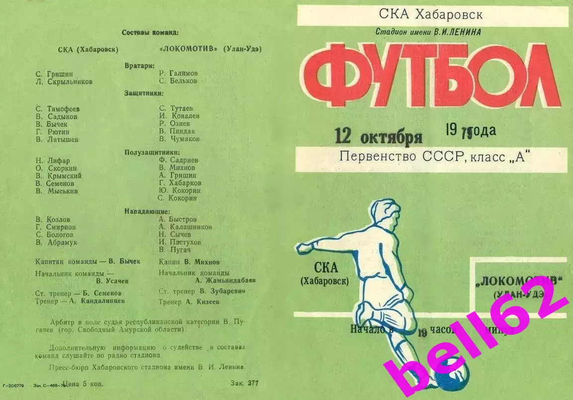 СКА Хабаровск-Локомотив Улан-Удэ-12.10.1979 г.