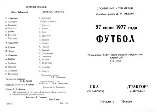 СКА Хабаровск-Трактор Павлодар-27.06.1977 г.