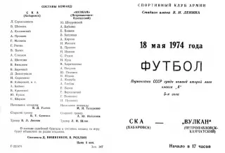 СКА Хабаровск-Вулкан Петропавловск-Камчатский-18.05.1974 г.