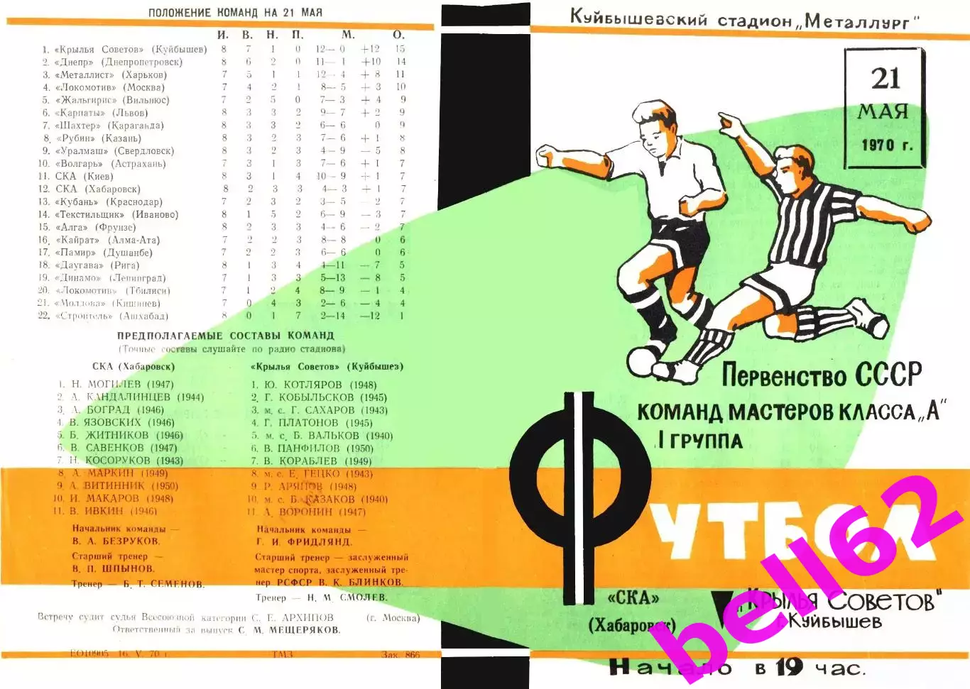 Крылья Советов Куйбышев-СКА Хабаровск-21.05.1970 г.