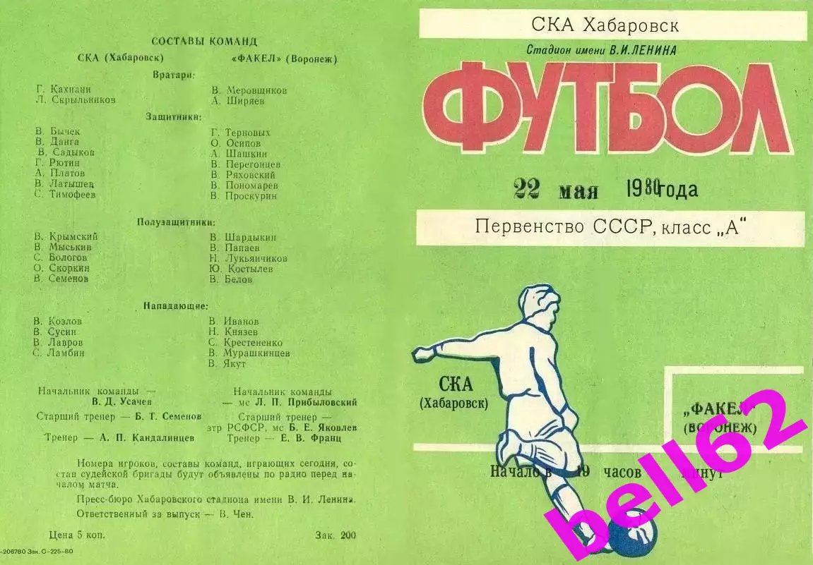 СКА Хабаровск-Факел Воронеж-22.05.1980 г.