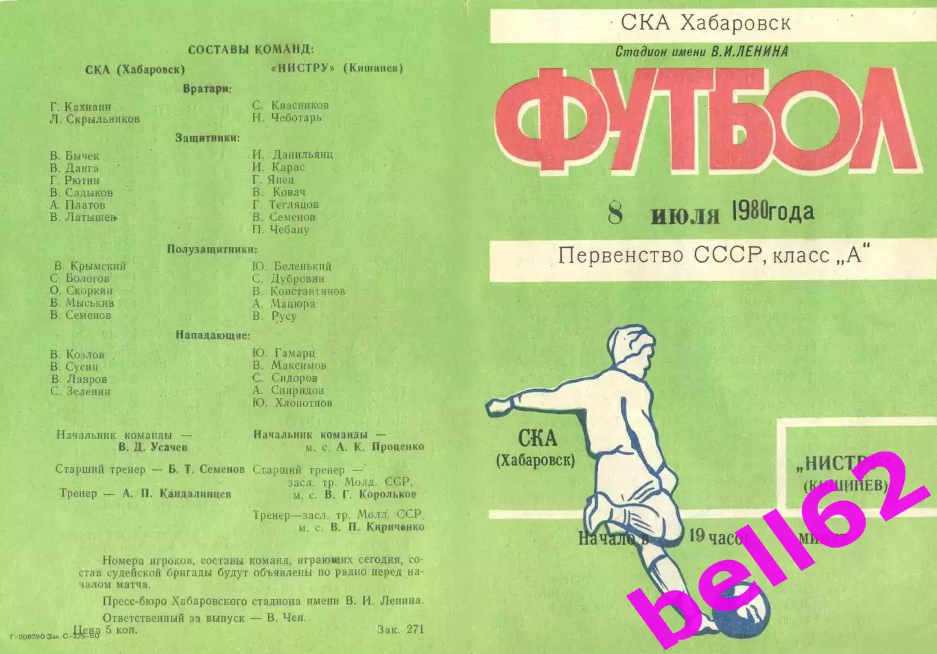 СКА Хабаровск-Нистру Кишинев-08.07.1980 г.
