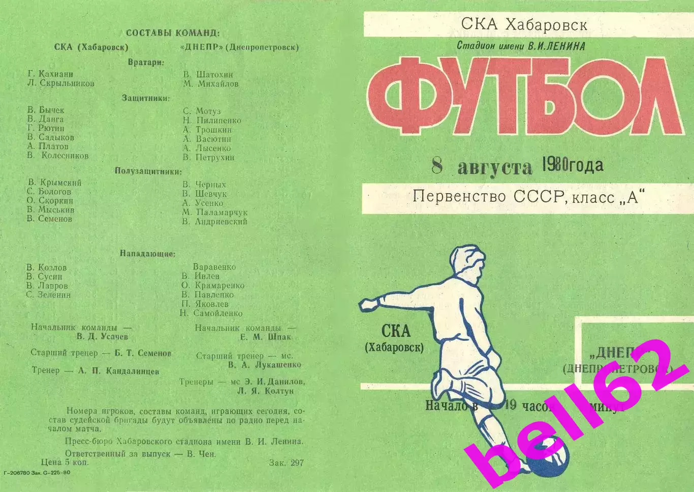 СКА Хабаровск-Днепр Днепропетровск-08.08.1980 г.