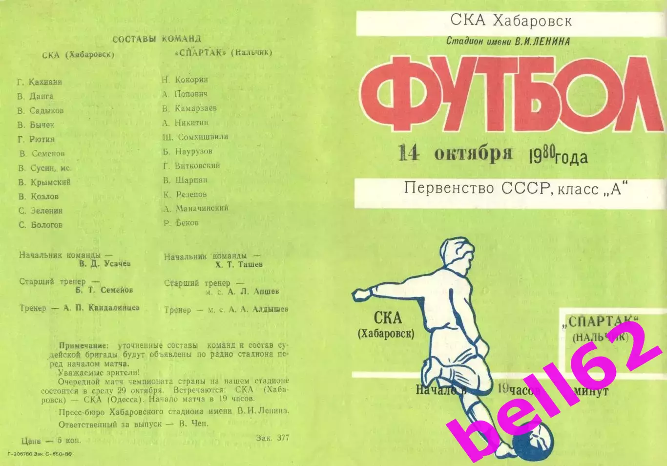 СКА Хабаровск-Спартак Нальчик-14.10.1980 г.