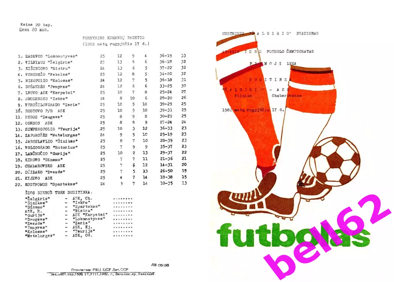 Жальгирис Вильнюс-СКА Хабаровск-17.08.1982 г.