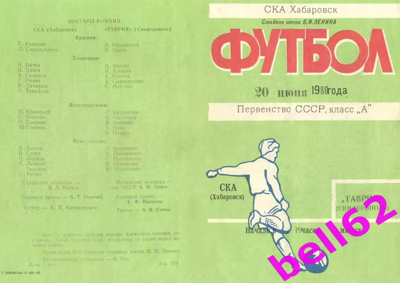 СКА Хабаровск-Таврия Симферополь-20.06.1980 г.