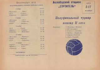 Полуфинальный турнир по футболу команд 2-й лиги-5-17.11.1975 г. г. Ашхабад.