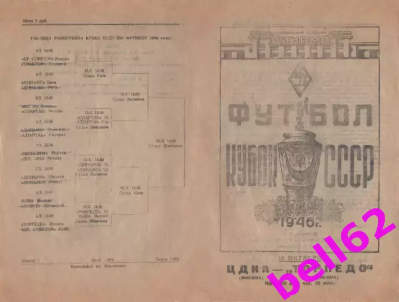 ЦДКА Москва-Торпедо Москва-10.10.1946 г. Кубок СССР.