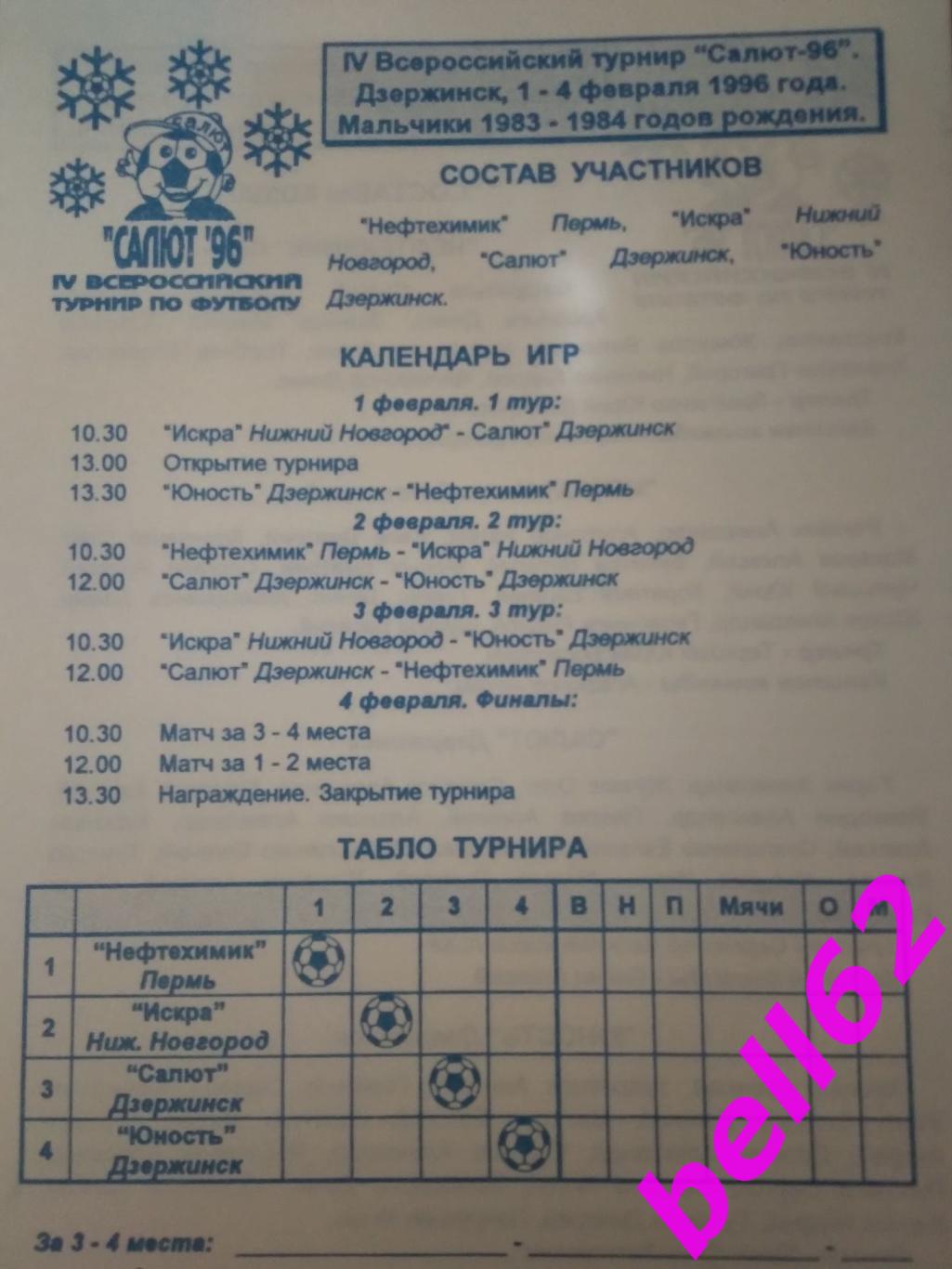Всероссийский турнир по футболу, Дзержинск, Н. Новгород, Пермь-1996 г. 1