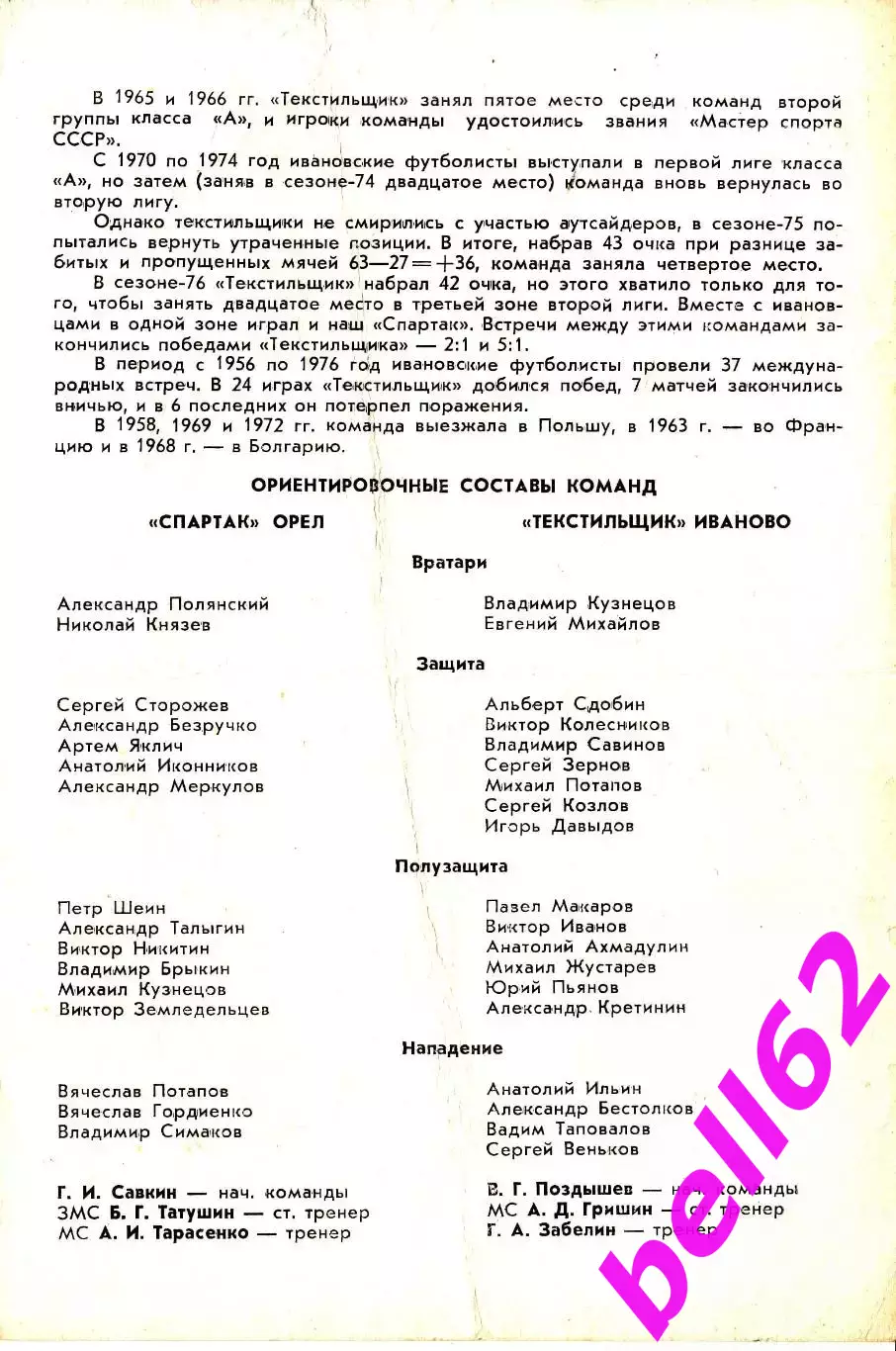 Спартак Орел-Текстильщик Иваново-02.05.1977 г. 2