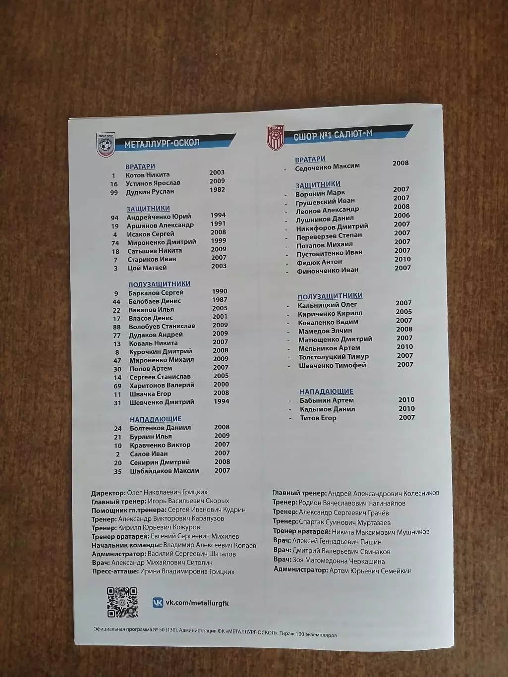 МЕТАЛЛУРГ-ОСКОЛ (СТАРЫЙ ОСКОЛ)-СШОР1 САЛЮТ-М (БЕЛГОРОД) 2026 г 2