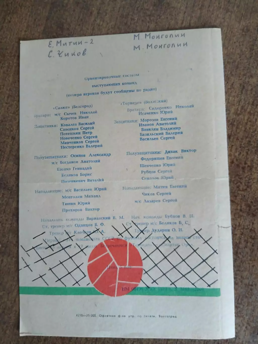 КУБОКСССРТОРПЕДО (ВОЛЖСКИЙ)- САЛЮТ (БЕЛГОРОД) 1977 ГОД 1
