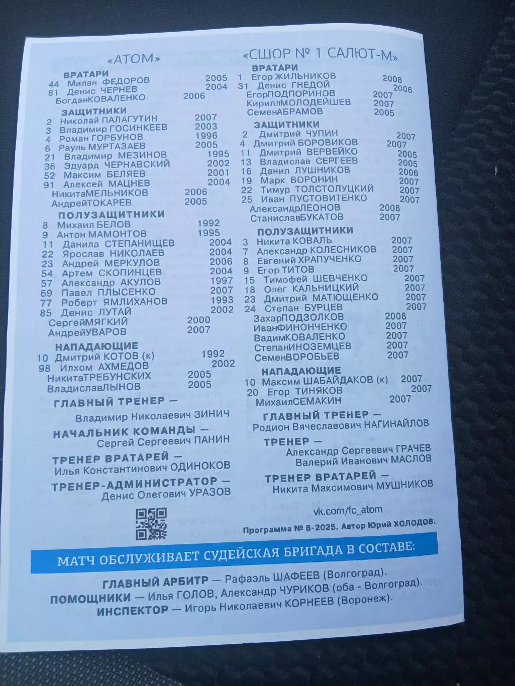 ФК ,,АТОМ,,(НОВОВОРОНЕЖ)- СШОР1 САЛЮТ-М (БЕЛГОРОД)2025 ГОД 1