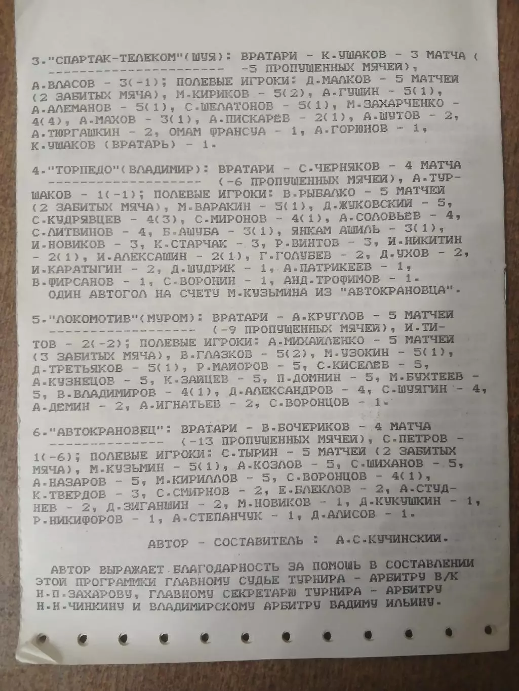 ЗИМНИЙ ТУРНИР 1999 ГОД ВЛАДИМИР. РЕДКОСТЬ 1