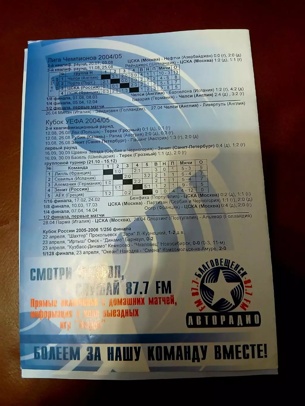 Программка матча АМУР (БЛАГОВЕЩЕНСК)- АВАНГАРД (КУРСК) 2005 ГОД 1