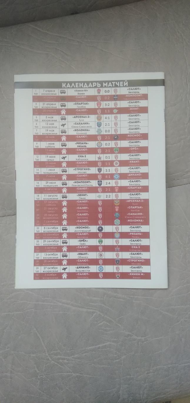 Программка матча САЛЮТ (БЕЛГОРОД)- АРСЕНАЛ-2 (ТУЛА) 2024Г 1