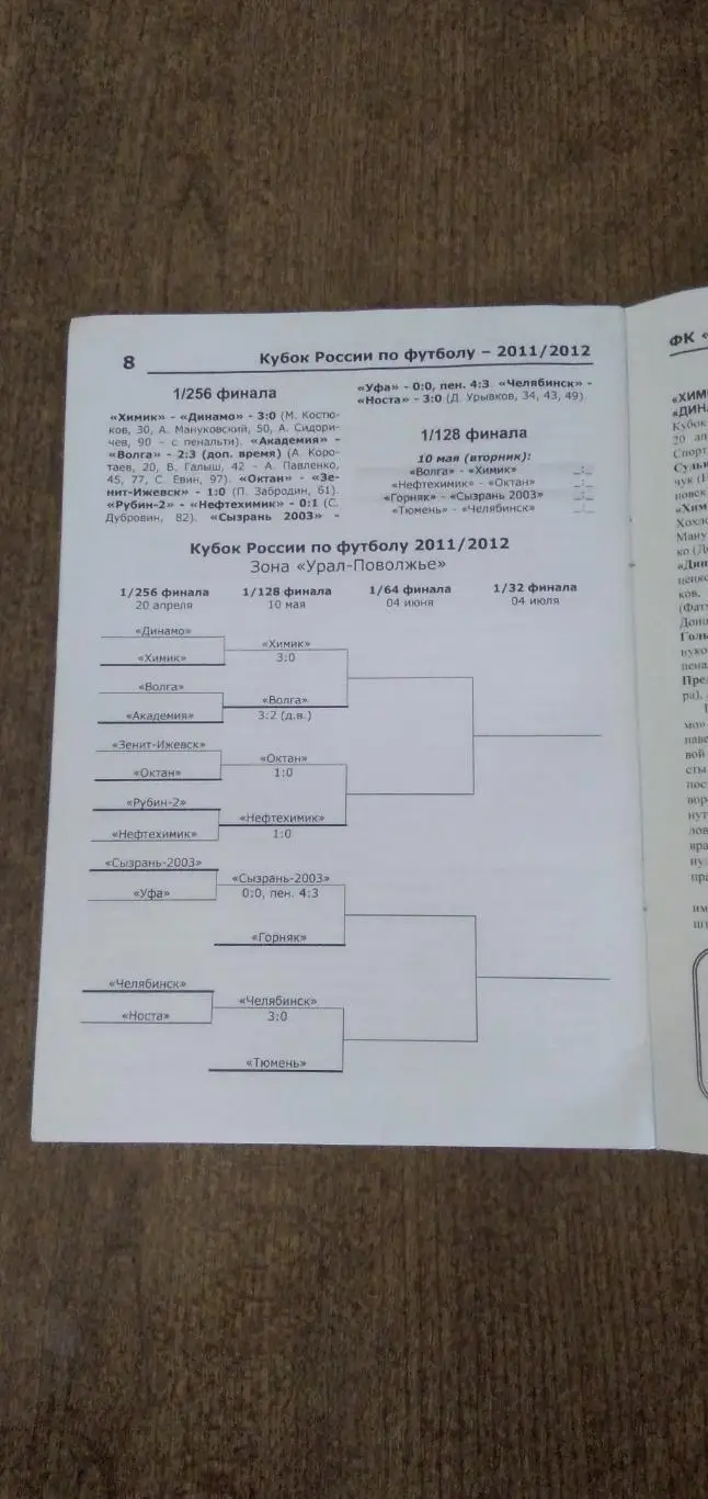 Программка матча ХИМИК (ДЗЕРЖИНСК)- ГОРНЯК (УЧАЛЫ) 2011 ГОД 1