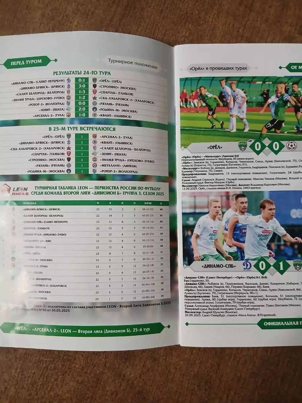 Программка матча ОРЁЛ -АРСЕНАЛ-2(ТУЛА)2025ГОД 1