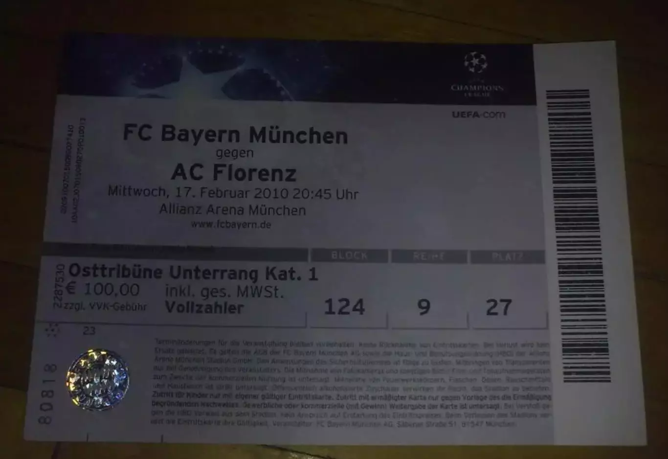 Билет Бавария Германия - Фиорентина Италия 2009-2010