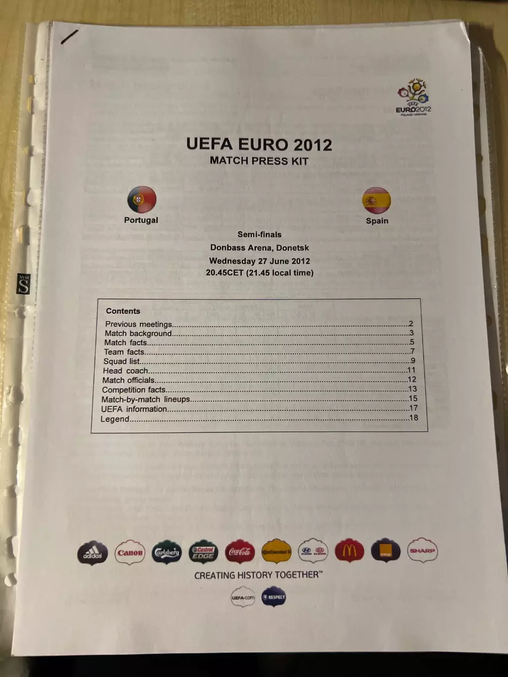 пресс-кит (press kit) Португалия - Испания 2012 ЕВРО