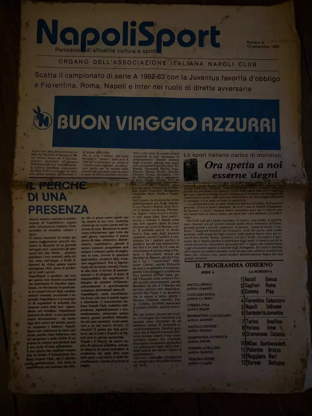 газета Наполи спорт 12.09.1982 перед матчем с Динамо Тбилиси