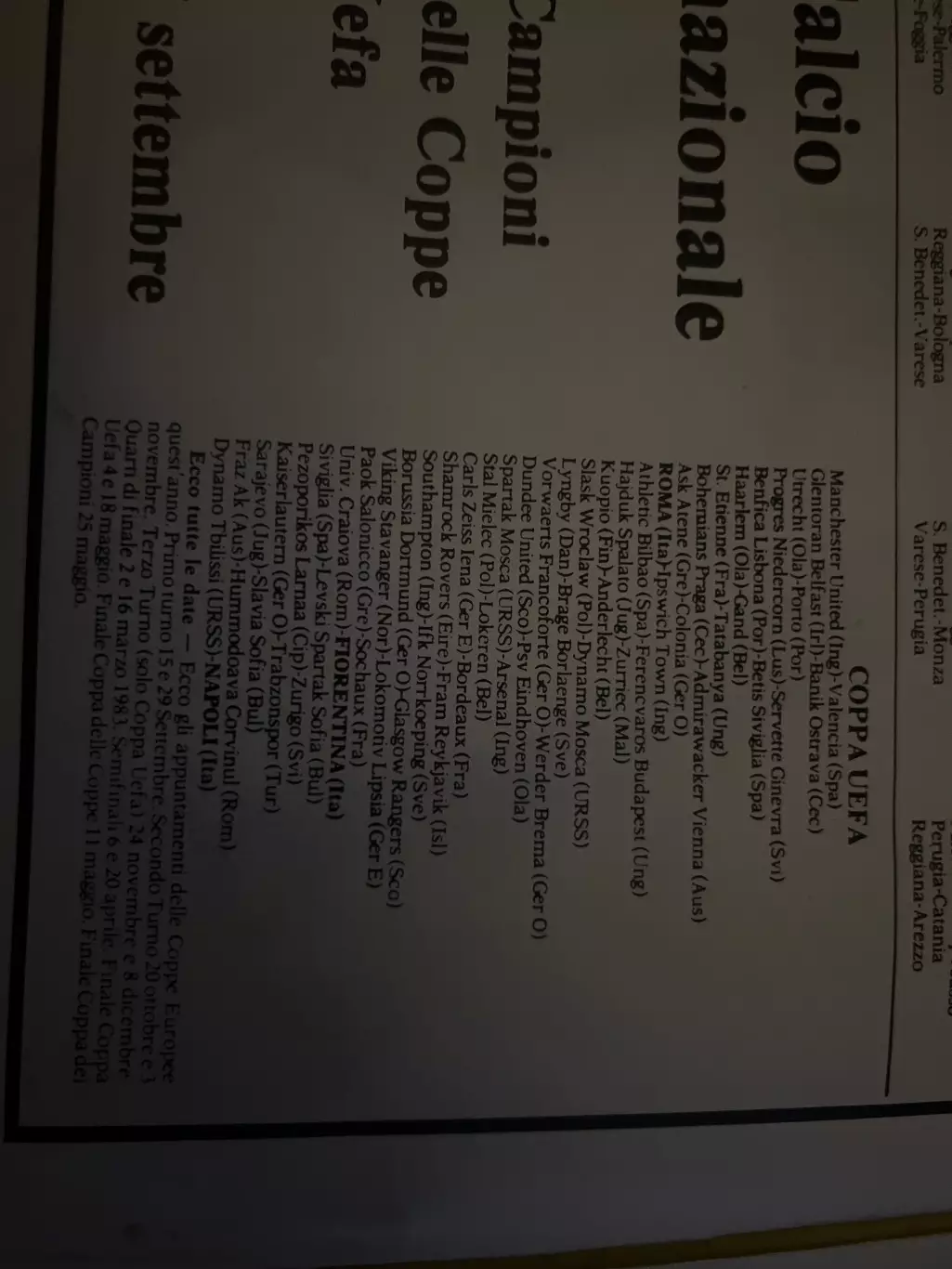 газета Наполи спорт 12.09.1982 перед матчем с Динамо Тбилиси 1