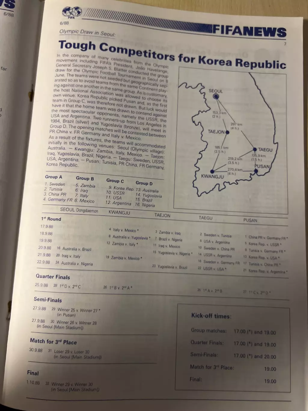 FIFA News #6 1988, после жеребьевки Олимпийских Игр 1988 Сеул Корея футбол 1