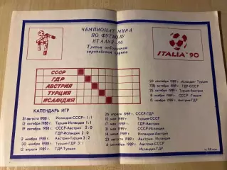 Футбол. Таблица отбор Чемпионат Мира 1990 - сборная СССР 1989
