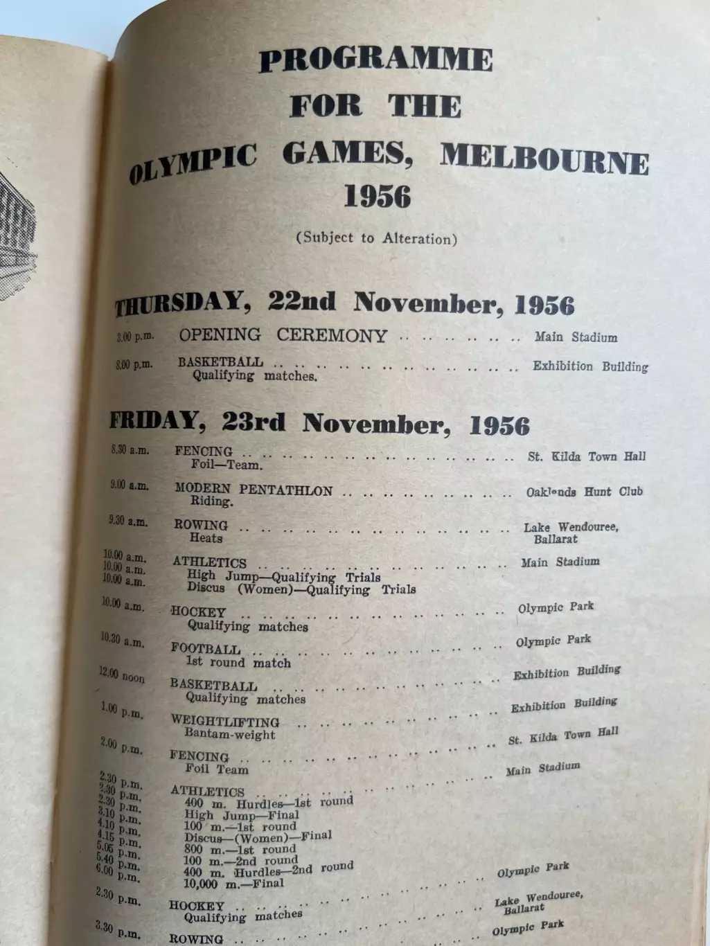 Программа 1956 Олимпиада Мельбурн Австралия - общая, в тч футбол 1