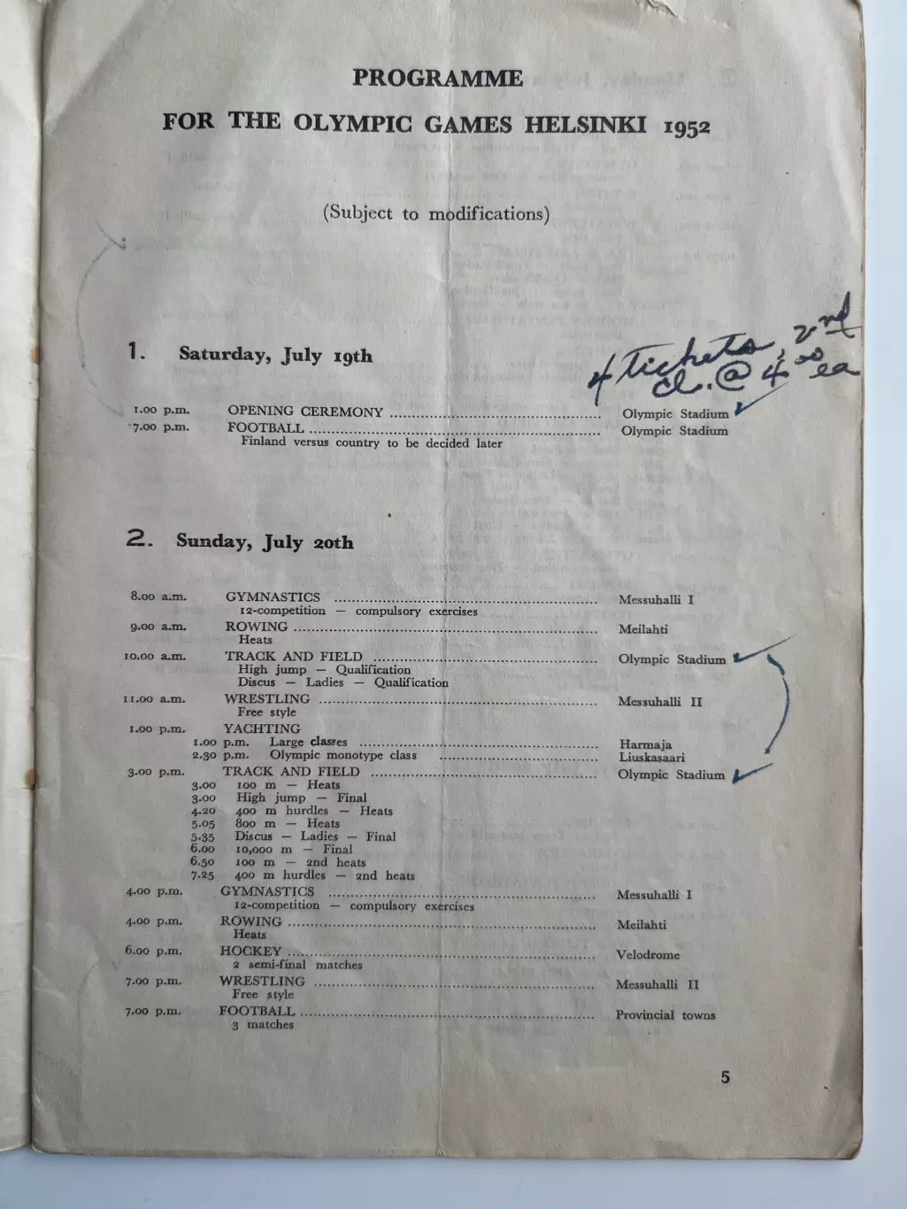 Программа 1952 Олимпиада Финляндия - общая, в тч футбол 1