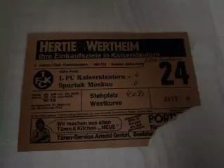 Билет Кайзерслаутерн Германия - Спартак Москва СССР Россия 1981-1982
