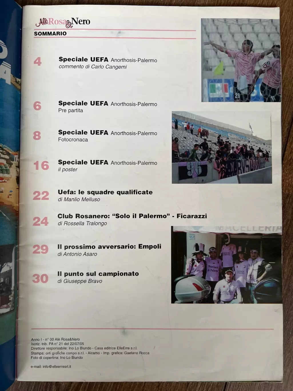 журнал после матча Палермо Италия - Анортосис Кипр октябрь 2005 1