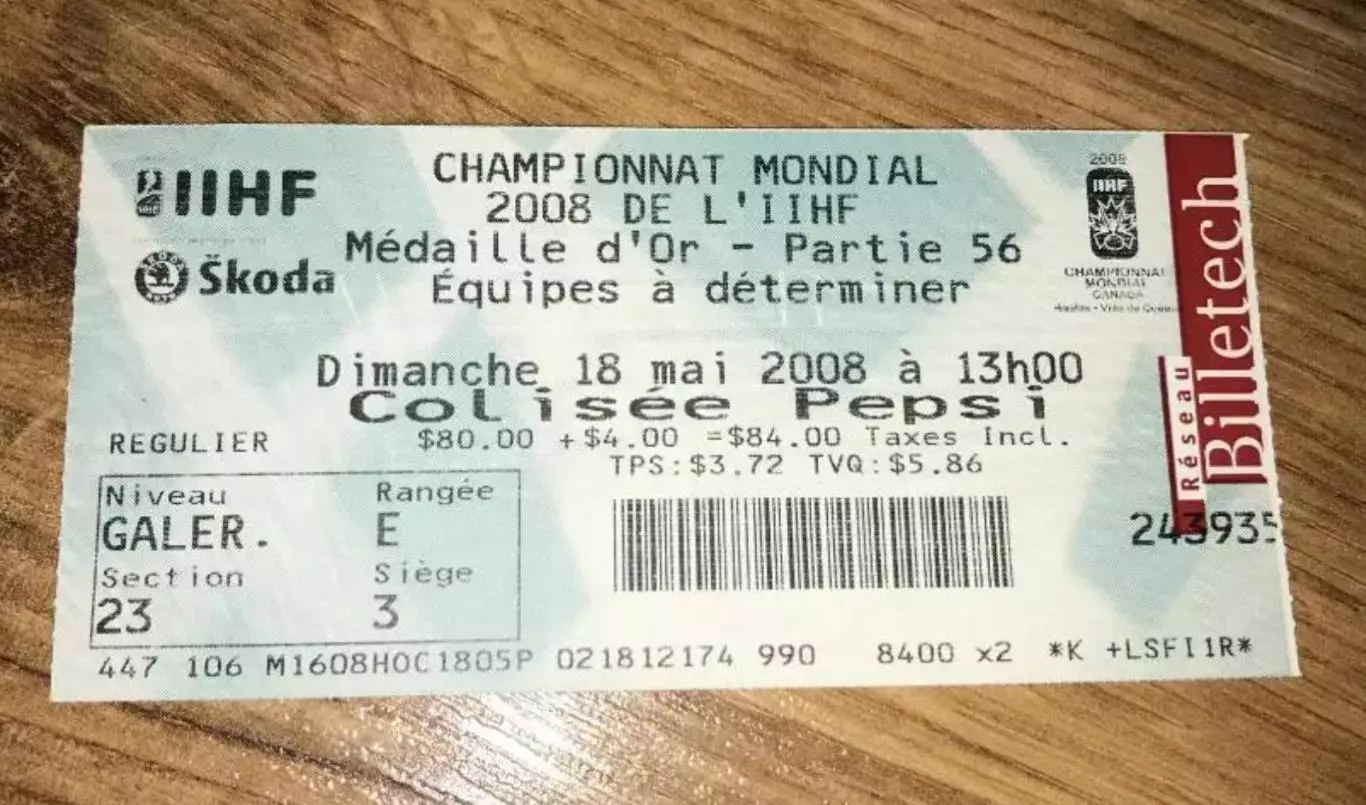 Хоккей. Билет Канада (сборная) - Россия (сборная) 2008 Чемпионат Мира финал