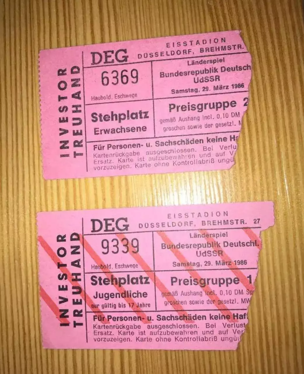 Хоккей. Билет (2 вида) Германия - СССР 1986
