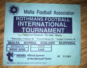 Билет Турнир 1996 Мальта - Россия - Исландия - Словения