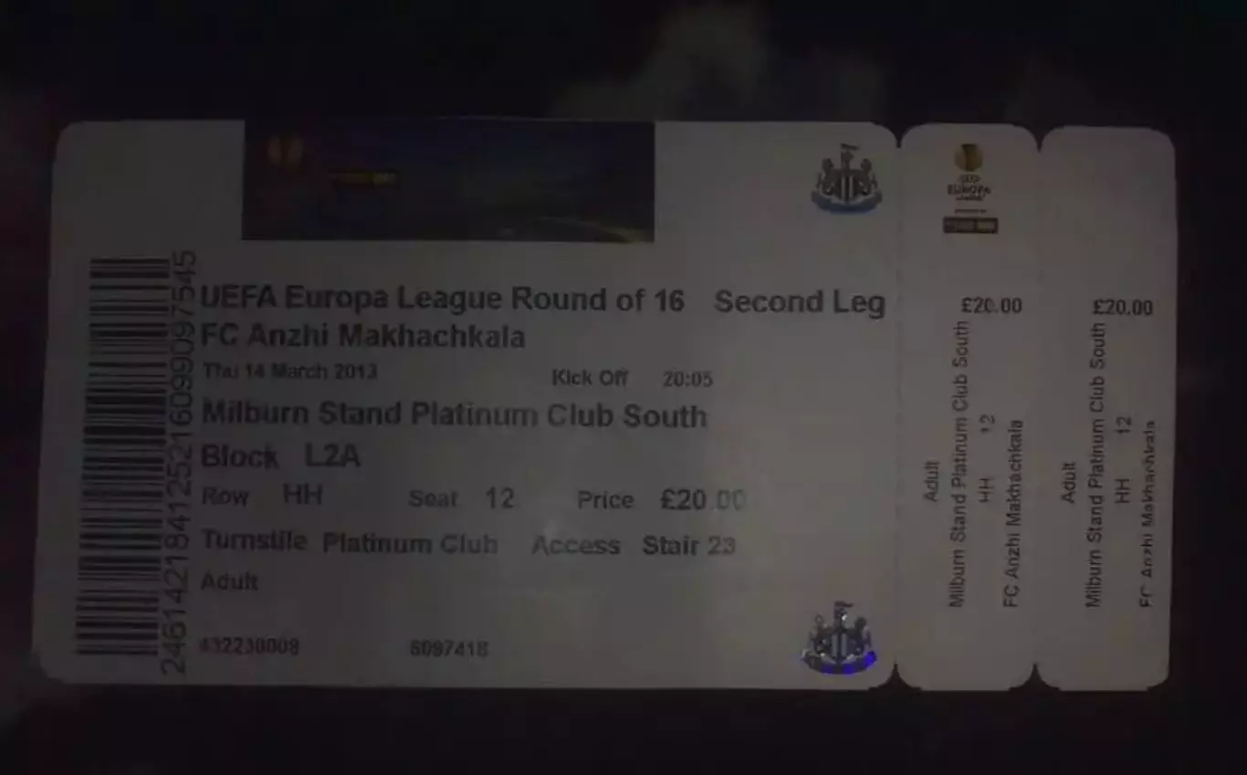 Билет Ньюкасл Англия - Анжи Махачкала Россия 2012-2013