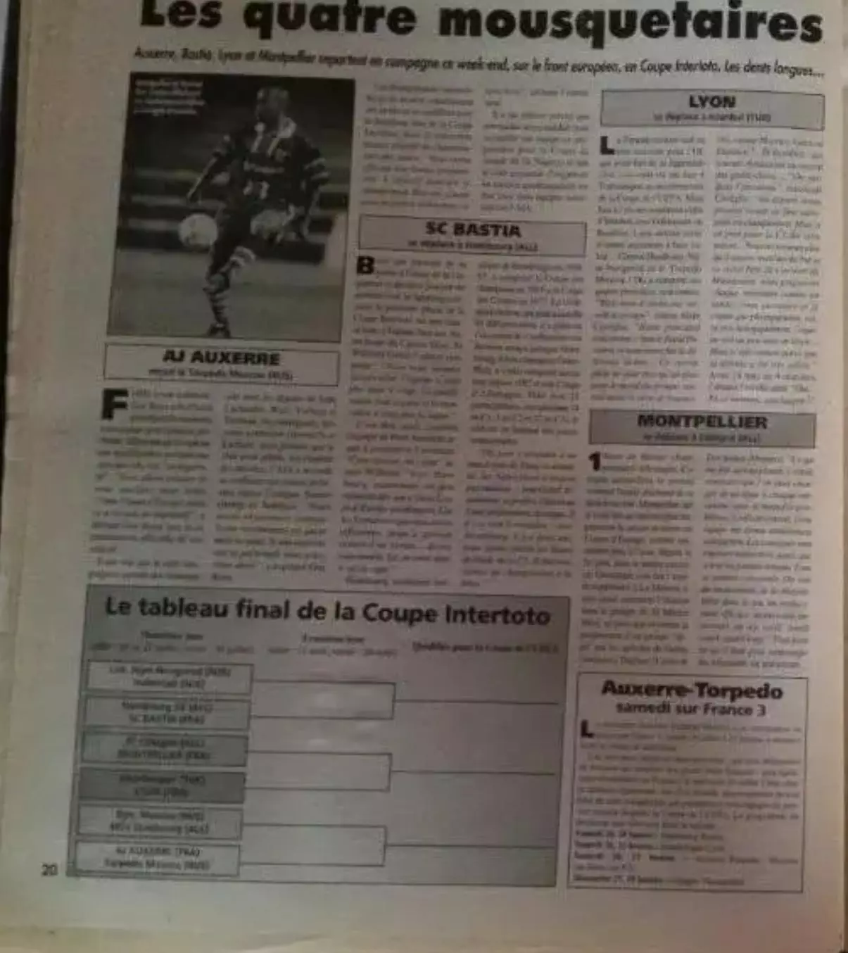 Газета к матчу Осер Франция - Торпедо Москва Россия 1997 Интертото 1