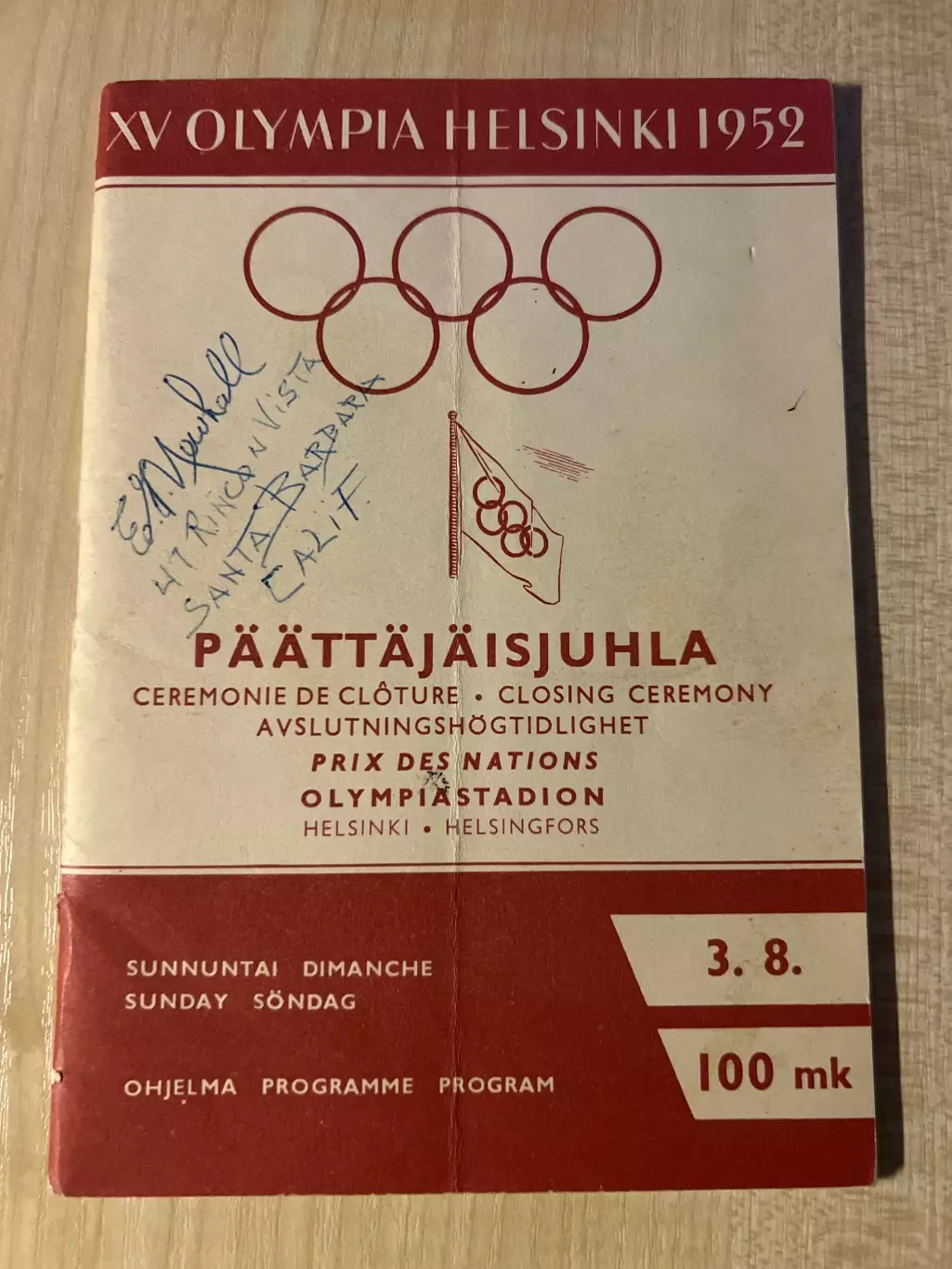 Программа Олимпийские Игры 1952 - Церемония Закрытия