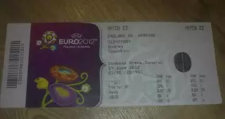 Билет Украина - Англия 2012 ЕВРО #23 (2-й вид)